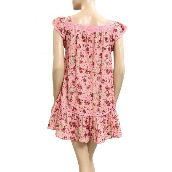 Free people Alessia Print Mini Dress Floral Flutter Sleeve Lace Cotton S 283601 - Picture 6 of 8